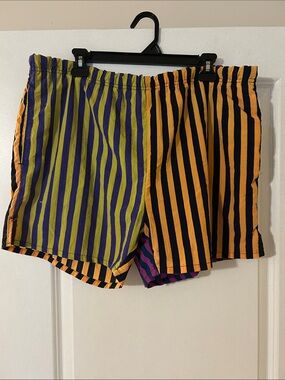 Men's Striped Swim Trunks in Orange, Black & Green